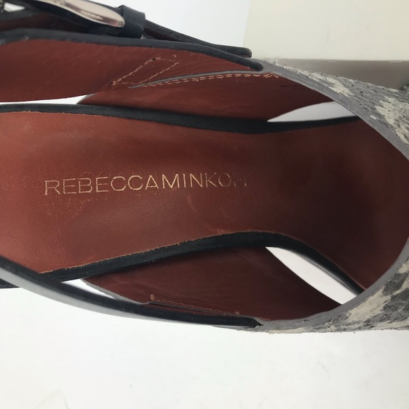 REBECCA MINKOFF Black Gray Snake Print Criss-Cross Sling Back Heel Sandals - Picture 9 of 14